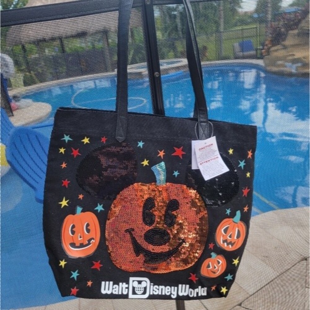 Disney World Halloween shoulder Tote Bag sequin Pumpkin Mouse black Disney Parks